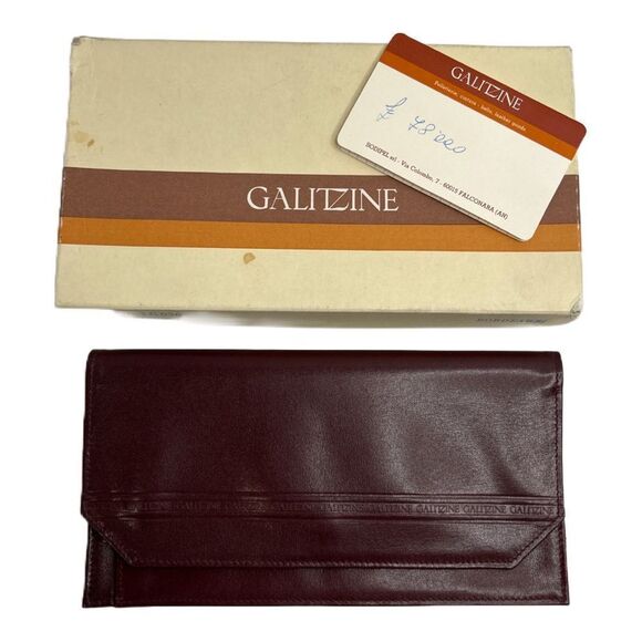 Galitzine VINTAGE Bordeaux Leather Envelope Wallet in Original Box - Picture 1 of 3